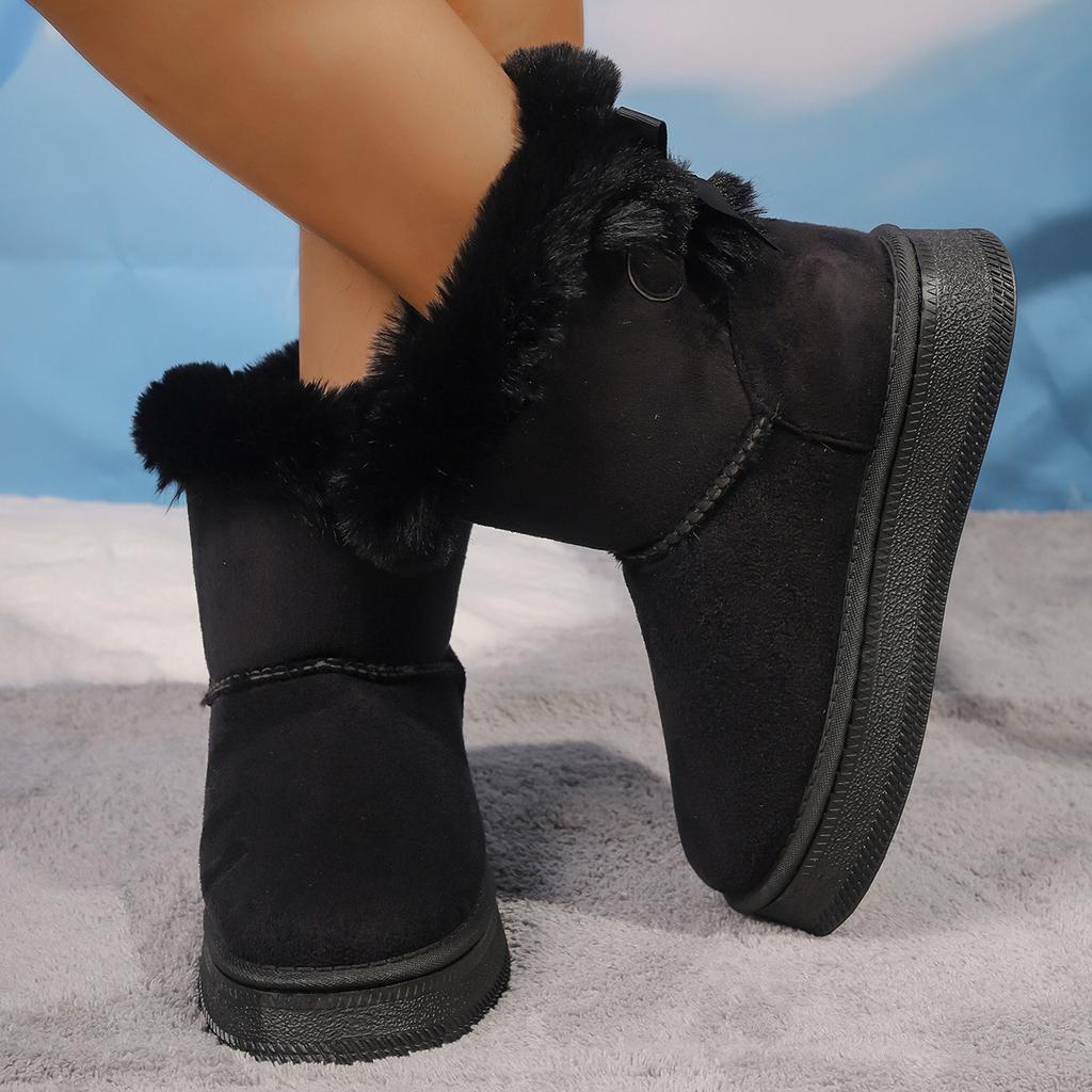 Snow boots women's winter new velvet thickened short tube casual warm cotton shoes bow thick sole non-slip cotton boots batch