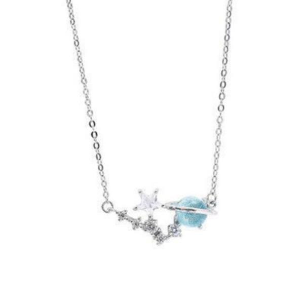 Neue blaue Glas Fantasy Planeten Halskette für Damen, frische und vielseitige Universum Aurora Sternenhimmel Gliederkette