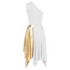 Womens Metallic Worship Praise Dance Dress Color Block One Shoulder Irregular Hem Sleeveless Dresses Performance Costume