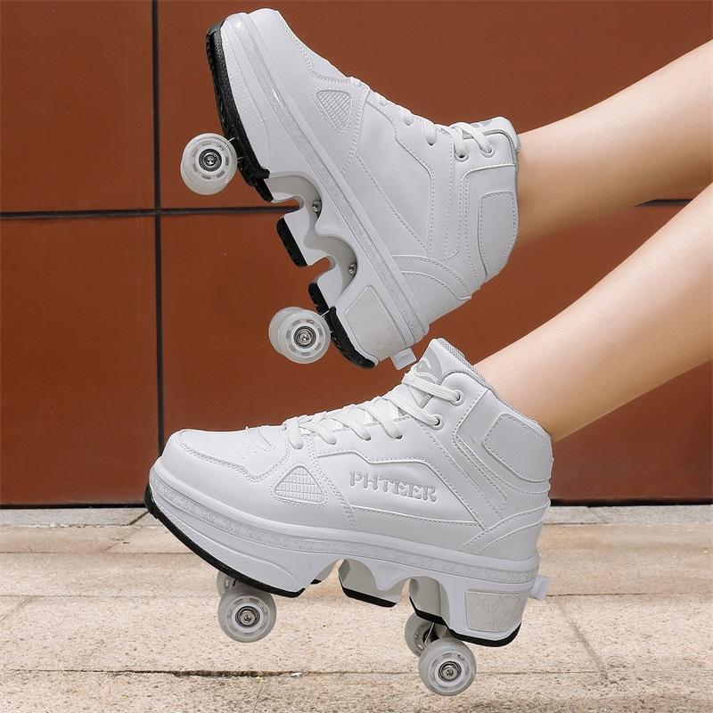 34-43 Four Wheeled Walking Shoes for Children/ Teenagers Roller Skates for Kids Four Wheeled Deformed Ice Skates for Children
