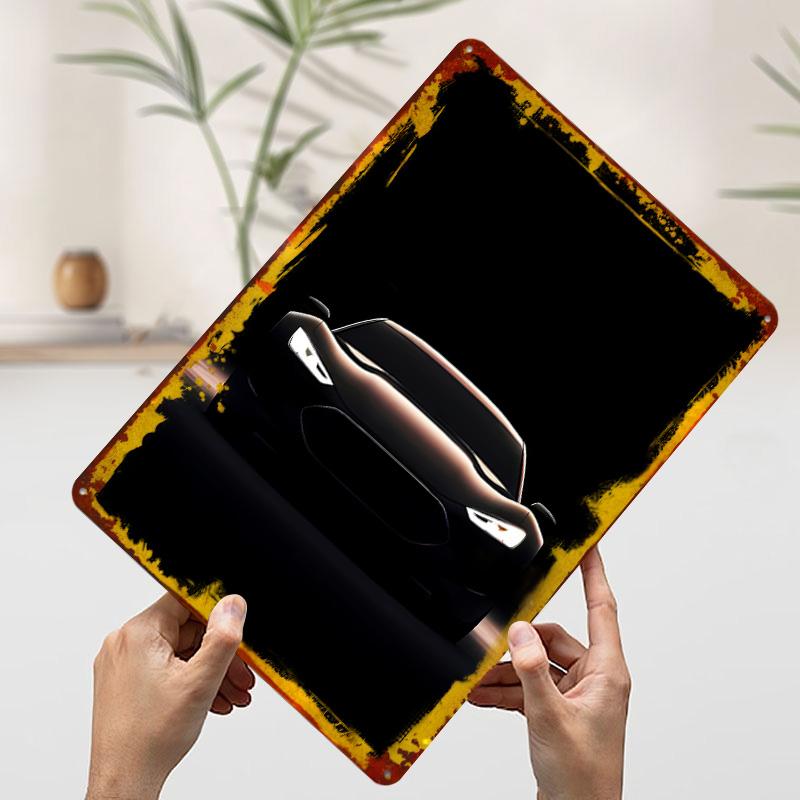 

Black Sports Car Silhouette Tin Plaque Poster Customized Wall Art Retro Vintage Metal Signs for Room Mancave Decoration At Home 7.9x11.8In(20x30cm)