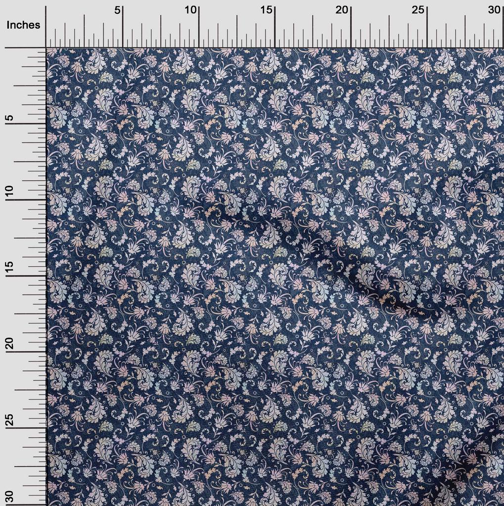 oneOone Cotton Flex Blue Fabric Damask Diy Clothing Quilting Fabric Print Fabric By Yard 40 Inch