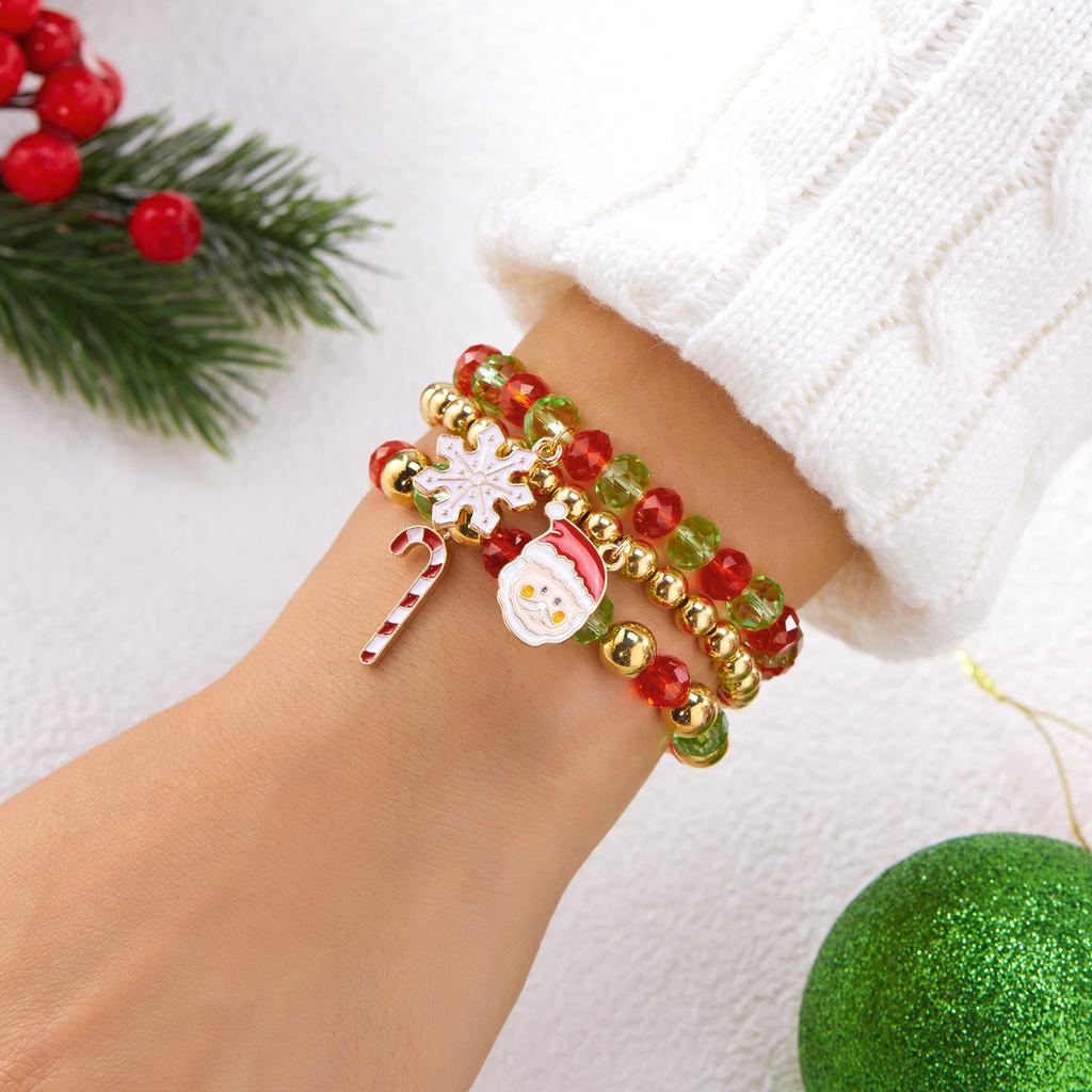 3pcs/set Christmas Red Green Crystal Xmas Tree Santa Claus Beaded Bracelets For Women Men Cute Bangle New Year Jewelry