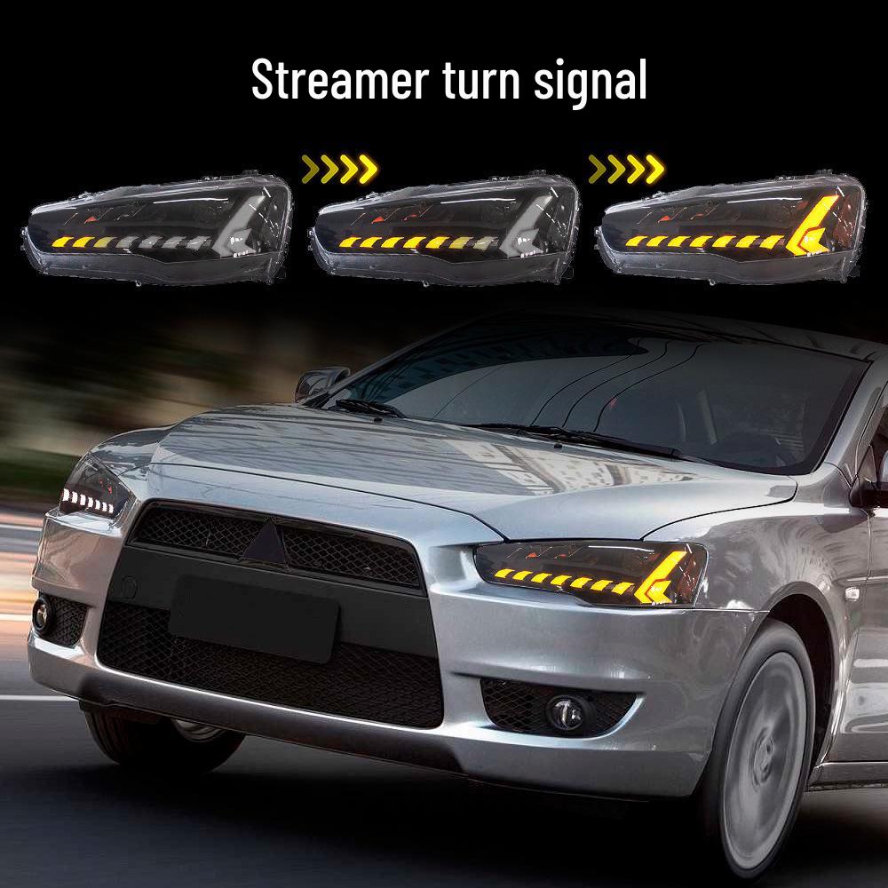 Compatible Mitsubishi Lancer 09-16 LED Headlight Assembly with EVO Mod & Sequential Turn Signal