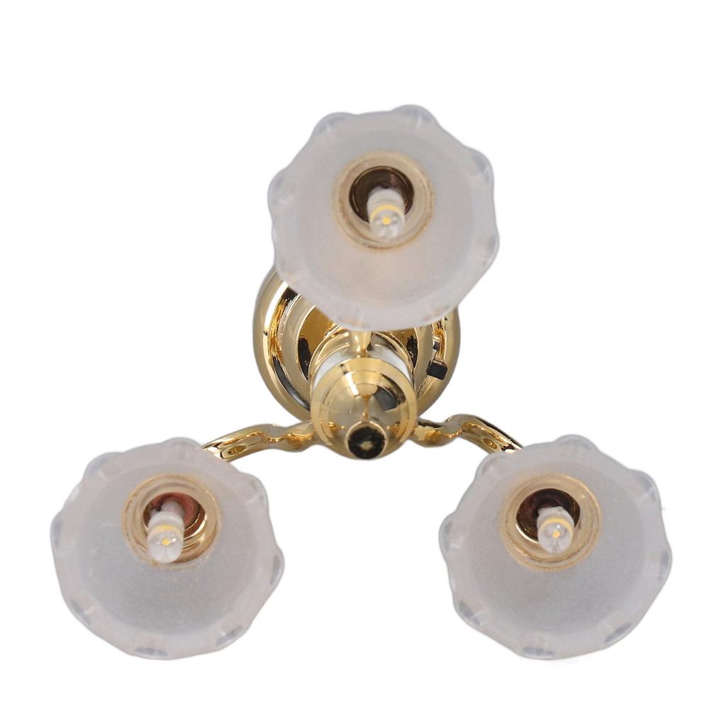 Dollhouse Ceiling Light 3 Heads Battery Powered Metal Glass Dollhouse Miniature Chandelier for 1:12