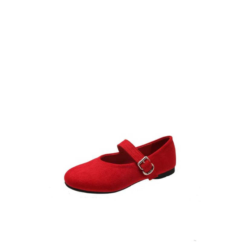 Retro shallow mouth one-word buckle Mary Jane shoes women's new skirt flat-soled Doudou shoes