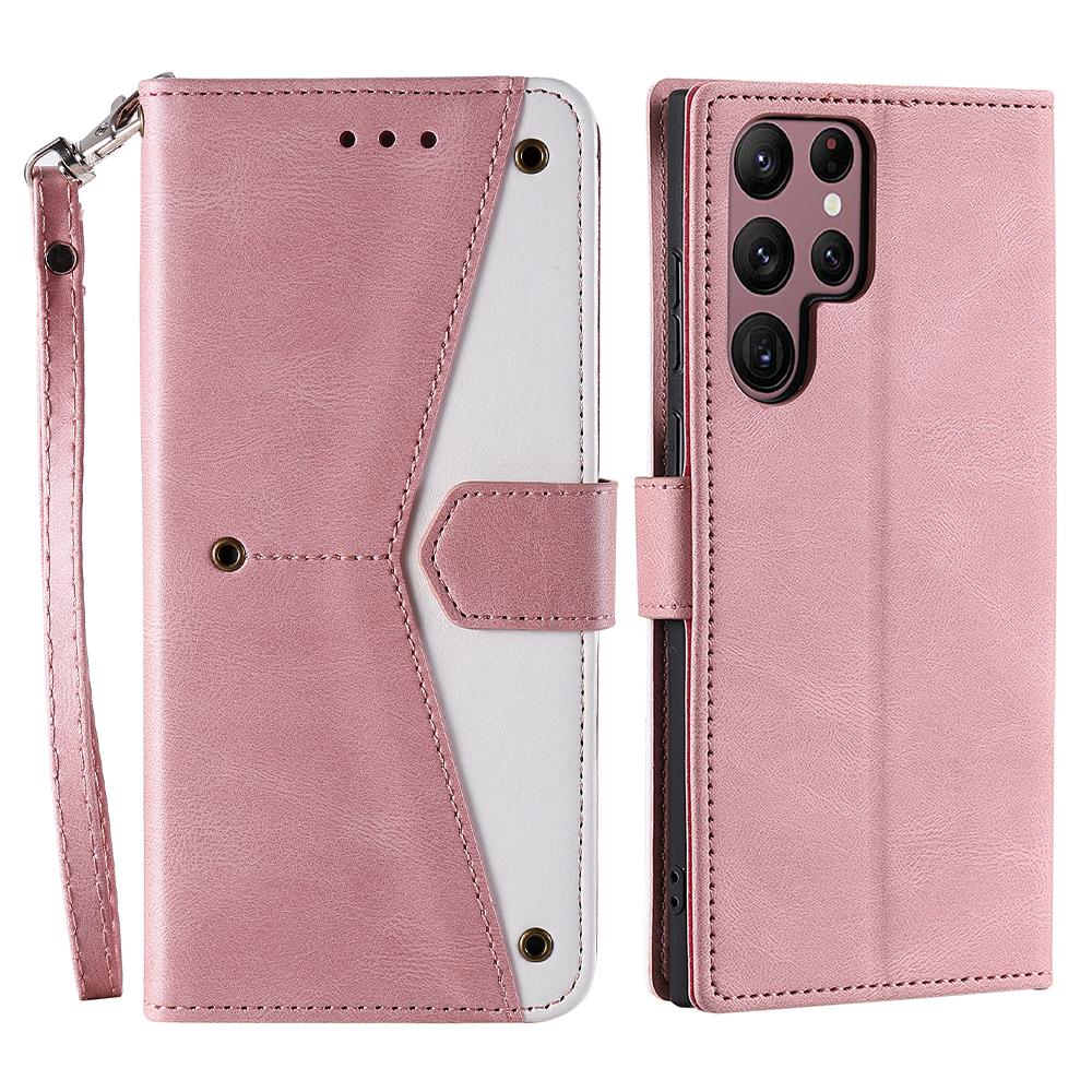 

For Samsung Galaxy S25 Ultra Leather Case Splicing Stitching Wallet Stand Phone Cover with Strap G