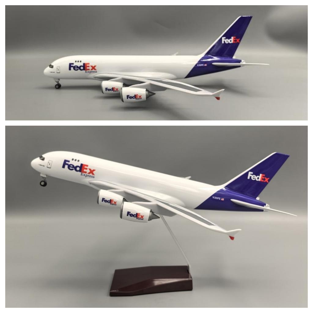 A380 1/160 Scale 47cm Model Aircraft FedEx Cargo Airways With Landing Gear and Wheels Diecast Resin Airplane Souvenir Ornament