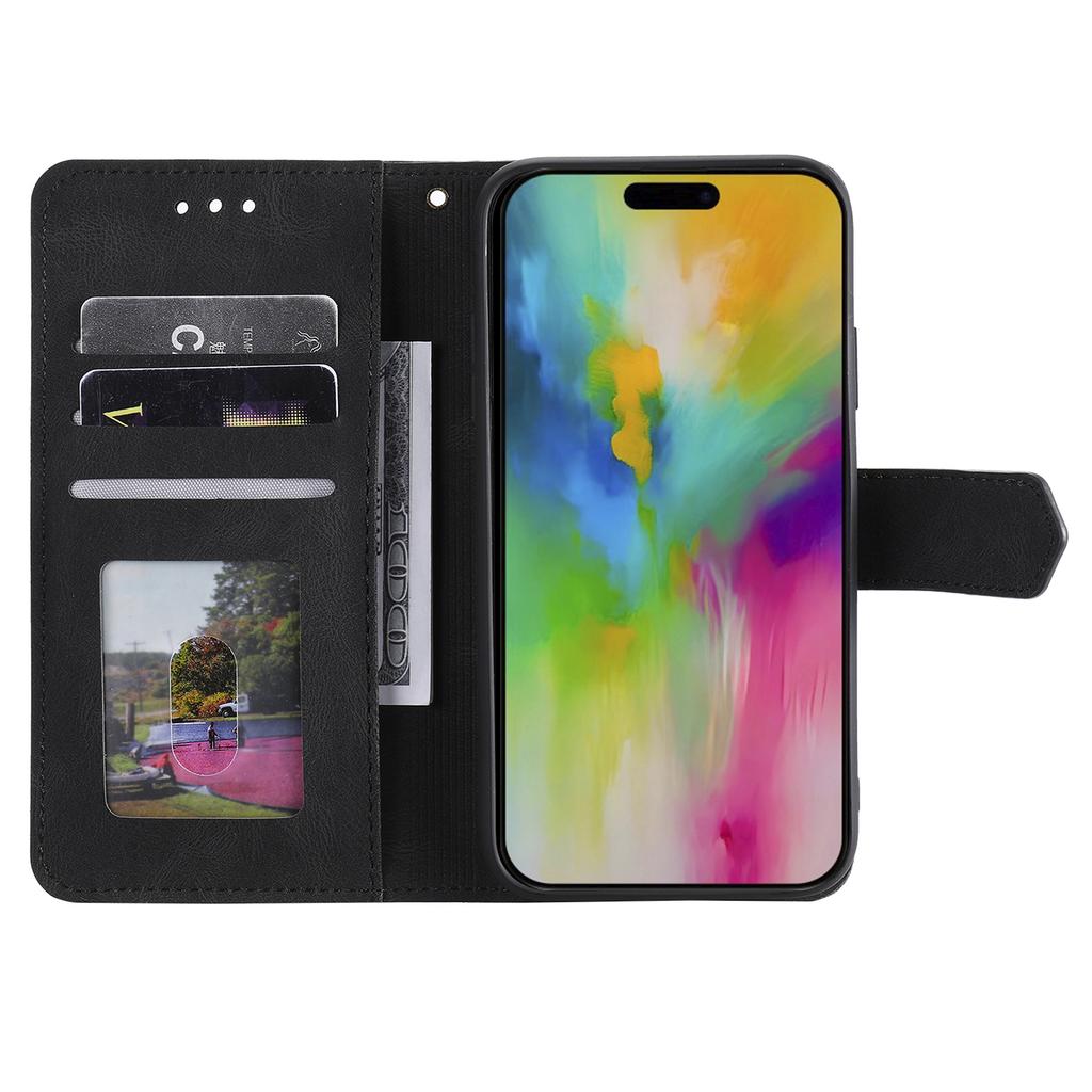 For iPhone 16 Pro Case Leather Flip Phone Cover Splicing Stitching