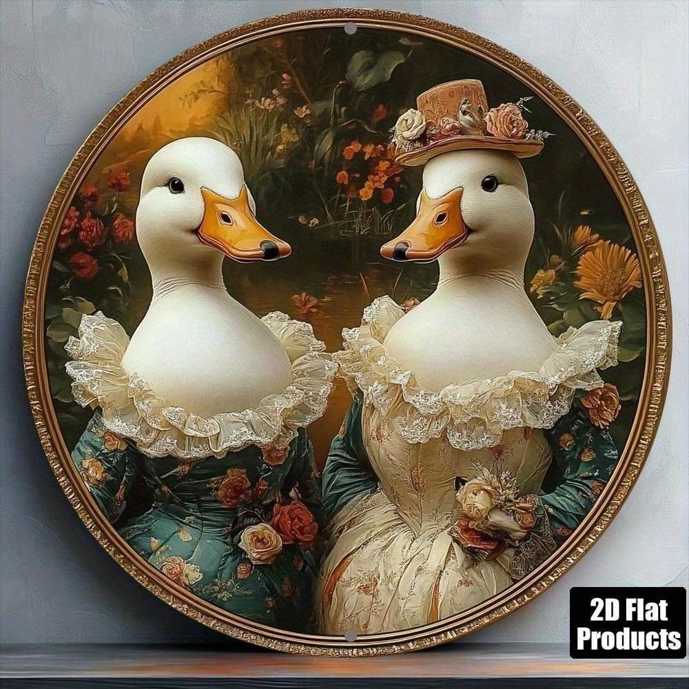 Duck Metal Wall Art Round Plaque Home Decor For Kitchen Bar Cafe Office