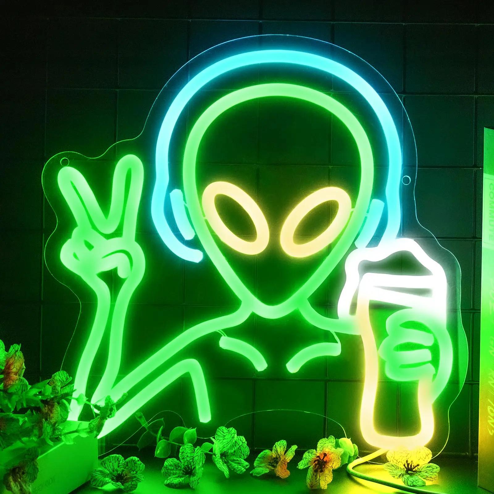 Alien Game Neon Sign Alien Neon Light for Wall Decor Dimmable Game Neon Sign Gaming Controller Sign for Bedroom Bar Room