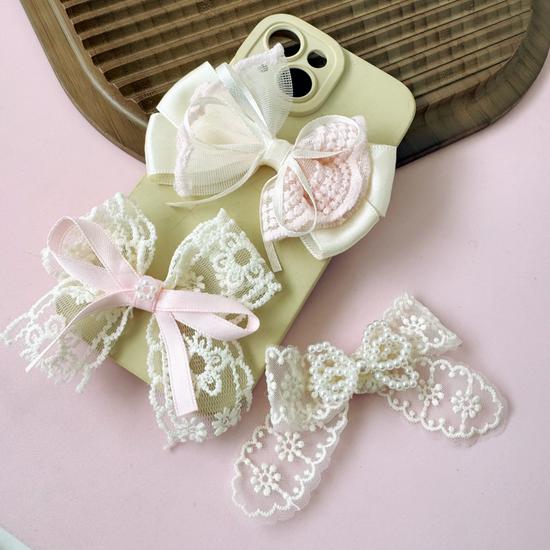 Handmade Sweet Pearl Lace Bow Hair Ornaments & DIY Phone Case Accessories