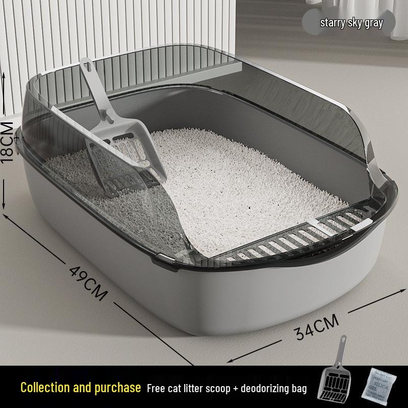 Extra Large Semi-Enclosed Cat Litter Box with Scoop