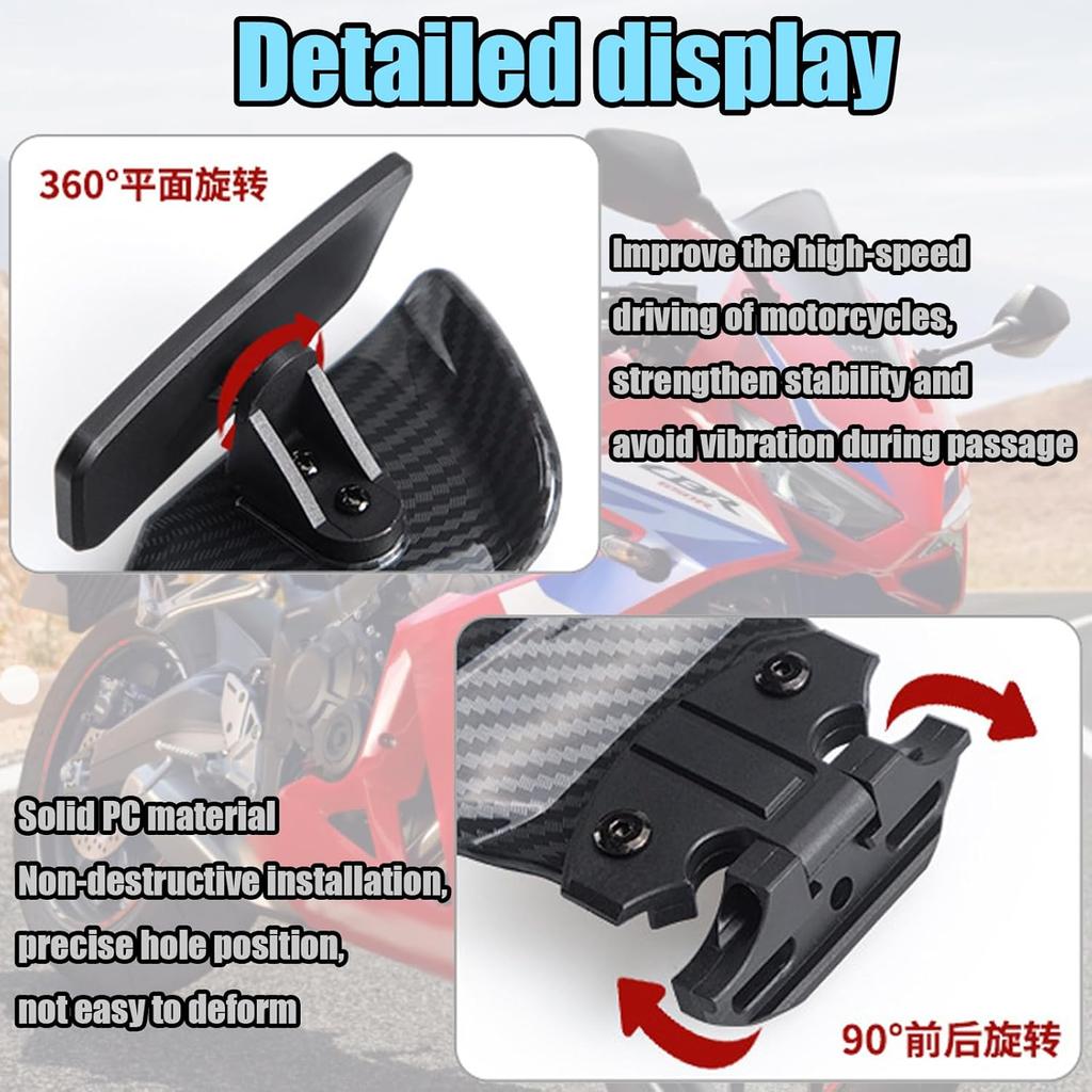 For CBR500R 600R 600RR 2025 2024 Motorcycle Invisible Winglet Mirror Kit Adjustable Rearview Mirror Wind Wing Reflector Spoiler Rearview Mirror