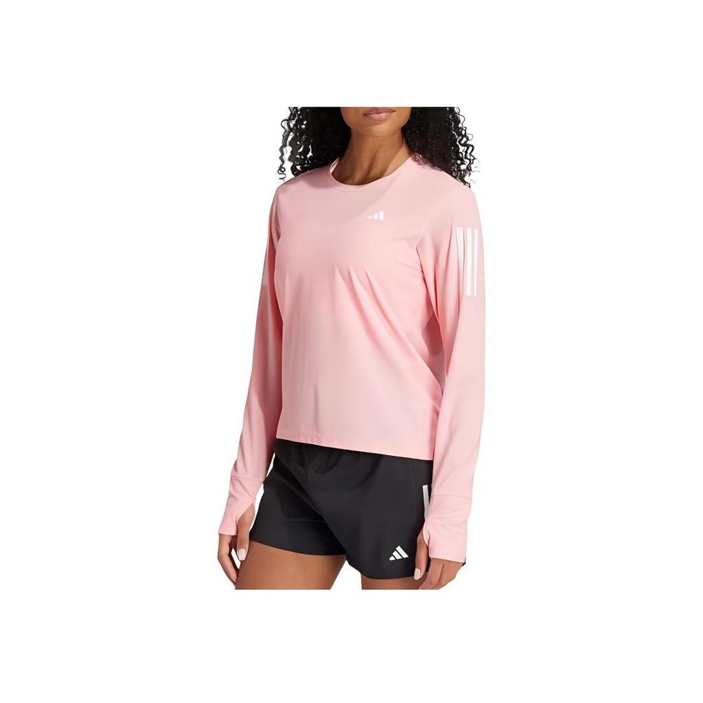 Adidas Own The Run Contrast Logo Comfortable Long Sleeve T-Shirt Women Tops Half-Pink Spark IV5412