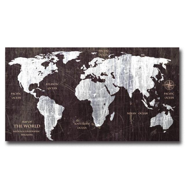 Vintage Metal Style Mapa světa Nástěnný umělecký plakát Moderní Nádherná domácí dekorace Olejomalba Nástěnná malba