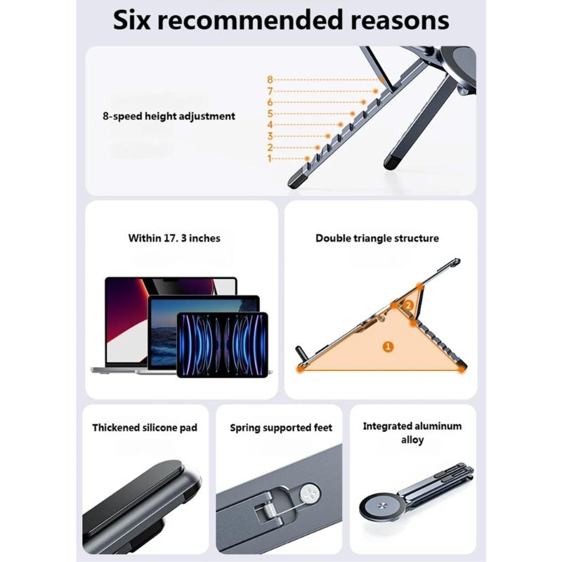 Ergonomic Adjustable Tablet Phone Stand with Multi Angle Positions for Healthy Postures Support Foldable Portable Design