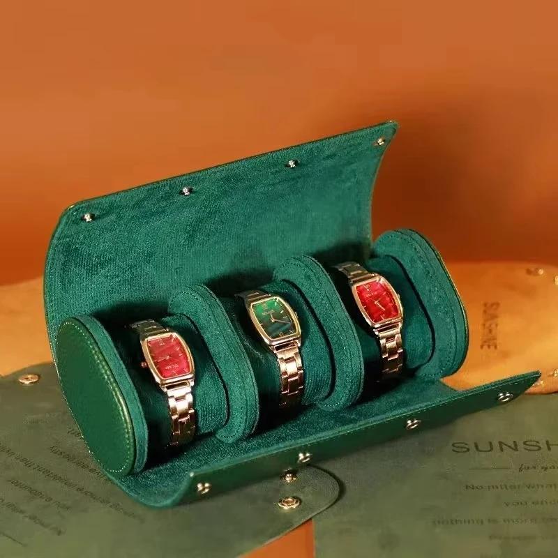 Black Gery Blue Green Leather Watch Storage Box 3 Watche Roll Travel Bag 2 slots Black Brown Portable Vintage Watch Display Case