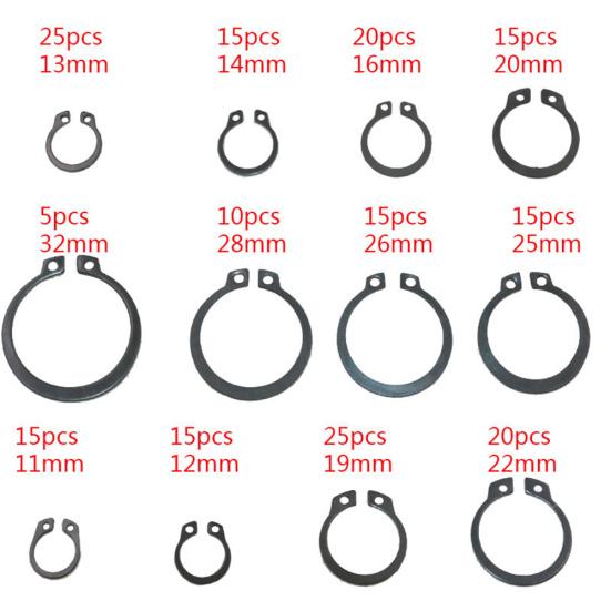 300Pcs 18Sizes C-Clips Snap Ring Circlip Retaining Ring Set Assortment with Case