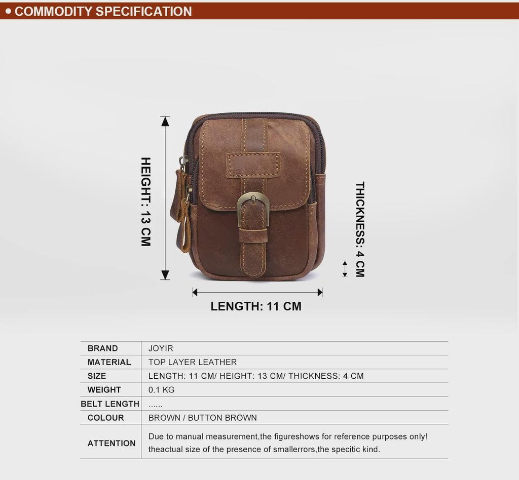 Men's Genuine Frosted Leather Waist Bag - Durable Zipper Sports & Work Belt Bag