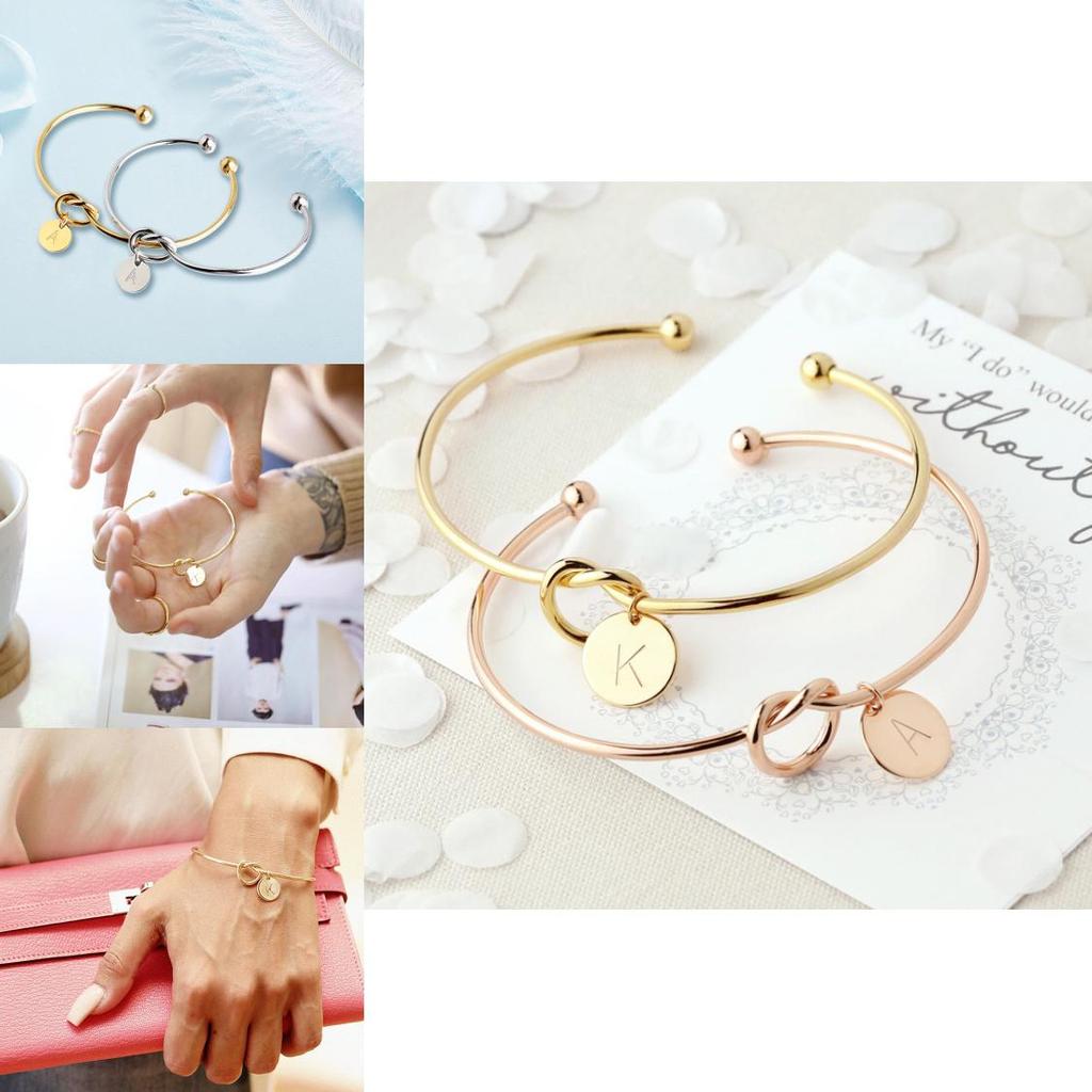 Personalized Monogram Knot Bracelet Elegant Fashion Statement Jewelry Gift For Bridesmaids In Rose Gold And Silver