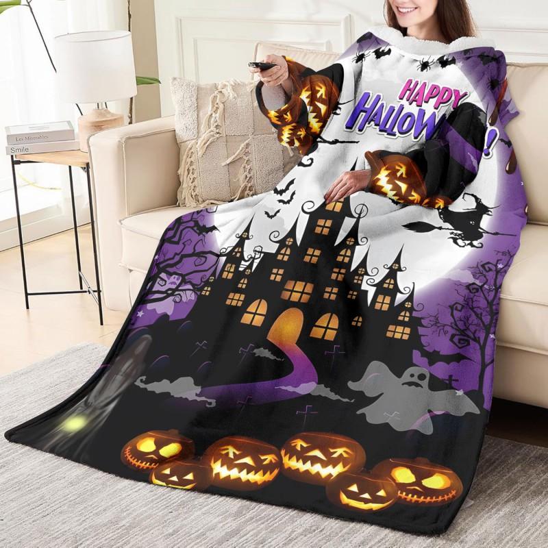 Fleece Wearable Blanket With Sleeves Cozy Hooded Throw Adults Winter Loungewear Halloween Costume Accessory