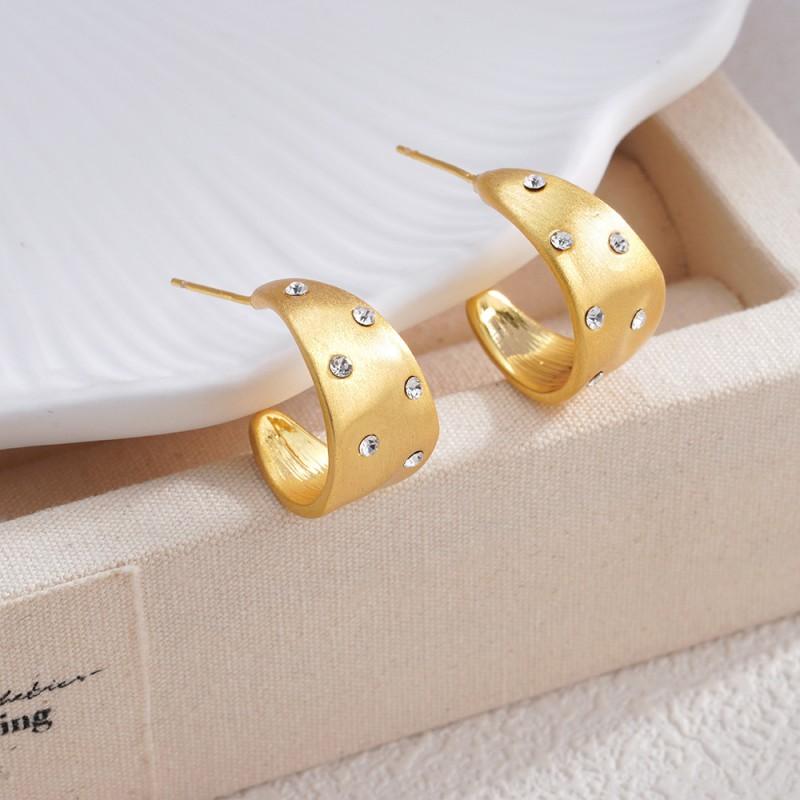 Geometric Hoop Stud Earrings Women Post Copper Base Gold Plated Modern Minimalist Fashion Jewelry Gold-tone Stud Earrings
