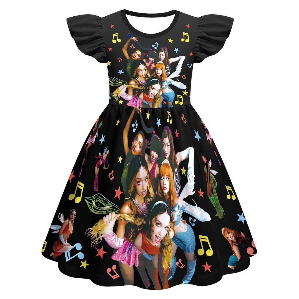 82984 Kids Girls KATSEYE Printed Short Sleeves A Line Dress