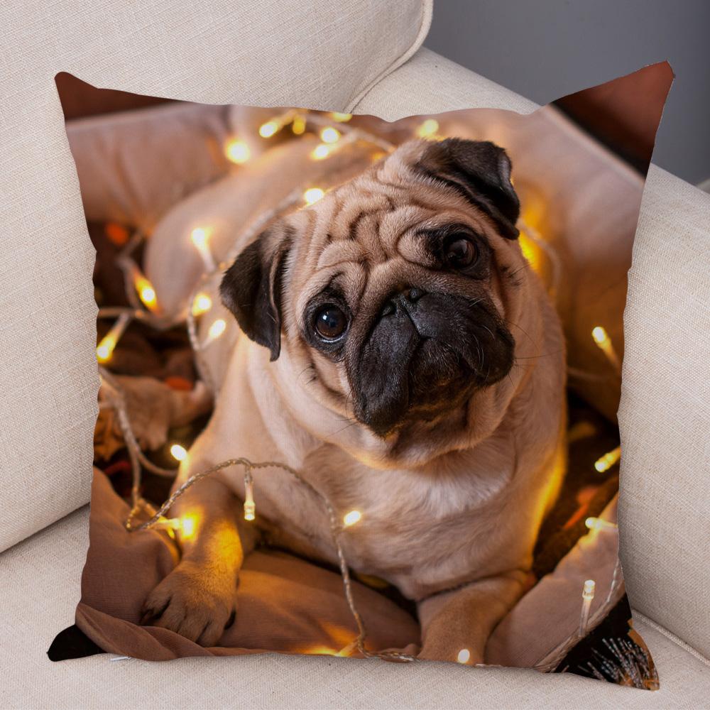 Cute Pug Dog Cushion Cover Both Sided Print Decor Pet Animal Pillowcase for Car Sofa Home Car Soft Plush Throw Pillow Case