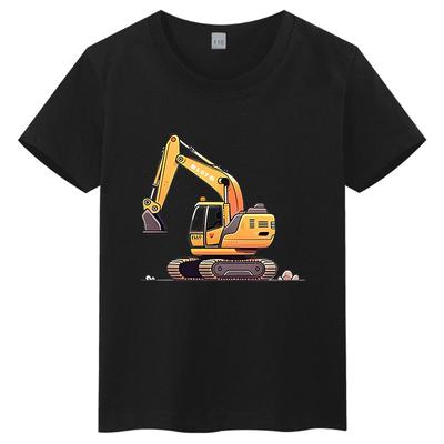 Cotton Round Neck Childrens Tshirt Excavator Cartoon Printed Short Sleeved Breathable Sweat Absorbing Parentchild Tshirt