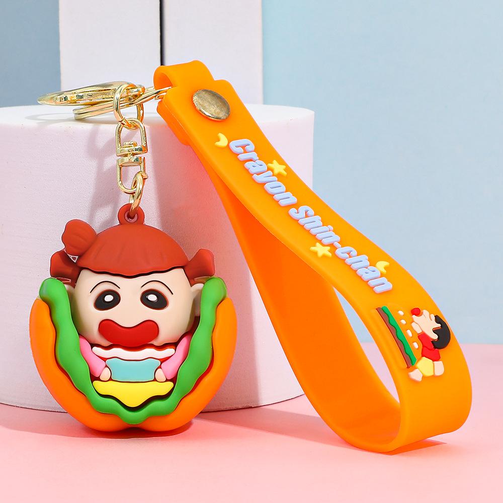 Anime Crayon Shin-Chan Cartoon Hamburg Keychain Shin Chan Ade, Shiro Durable Backpack Car Keys Chain Bag Decoration Gifts
