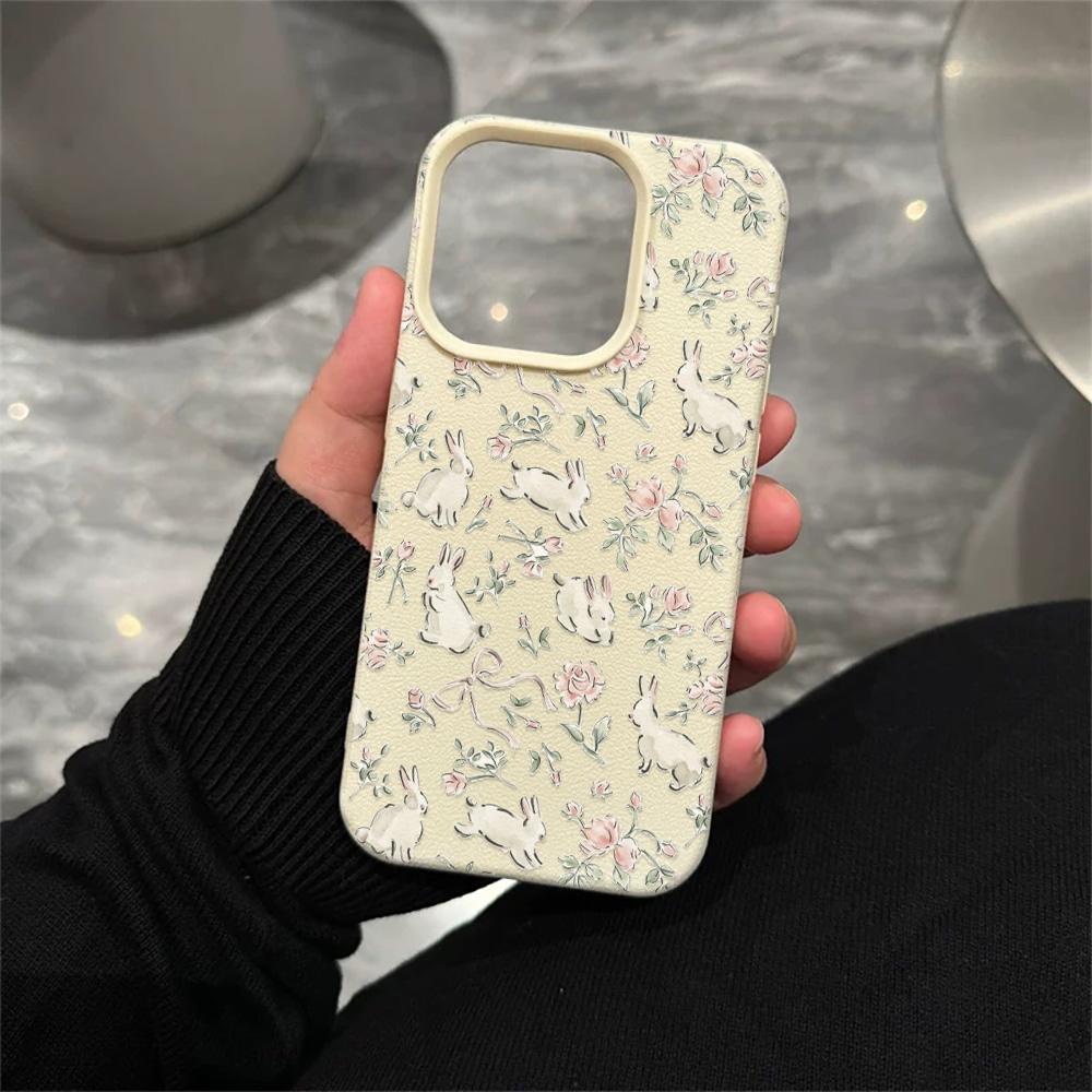 Rabbit Flower Soft Case For iPhone 16 Pro Case iPhone 15 13 16e 11 12 14 17 Pro Max 14 Plus 17E Shockproof Anti-drop Cover