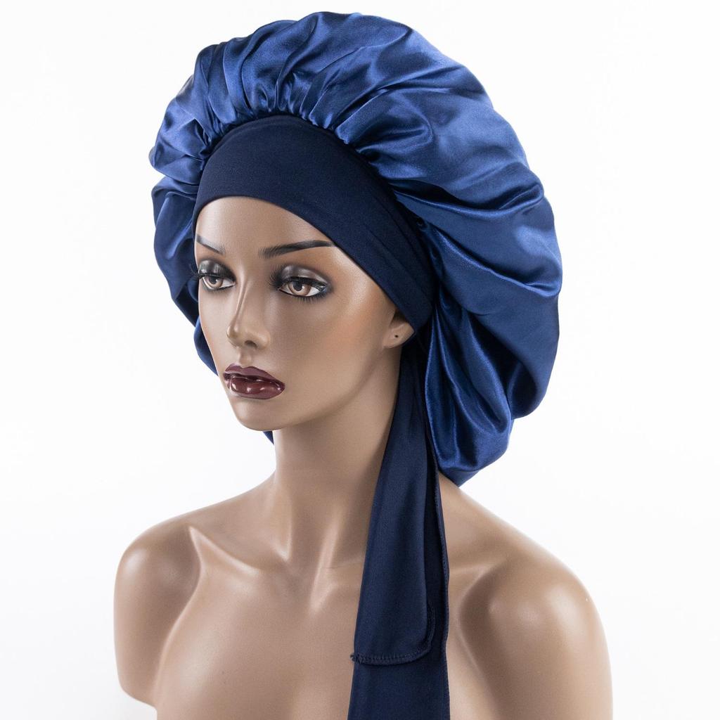 European Satin Nightcap: Wide Brim with Long Ribbon Tail