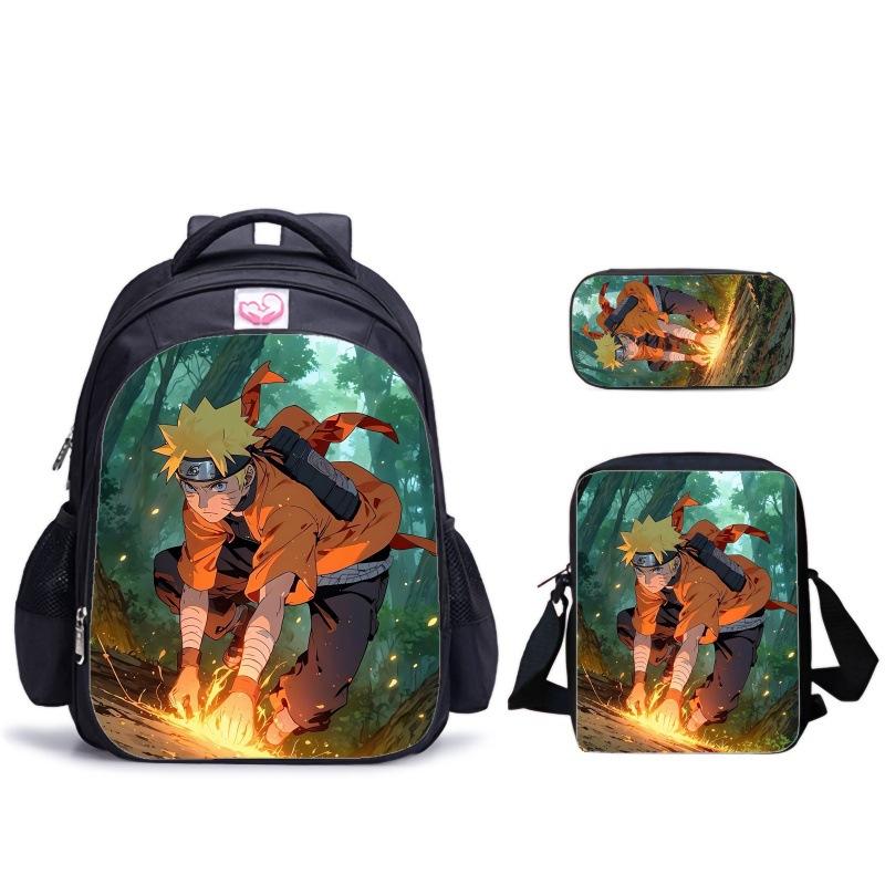 Playful Blink Naruto Three-Piece Set Spine Care Schoolbag Pencil Bag Satchel Bag Student School Full Set