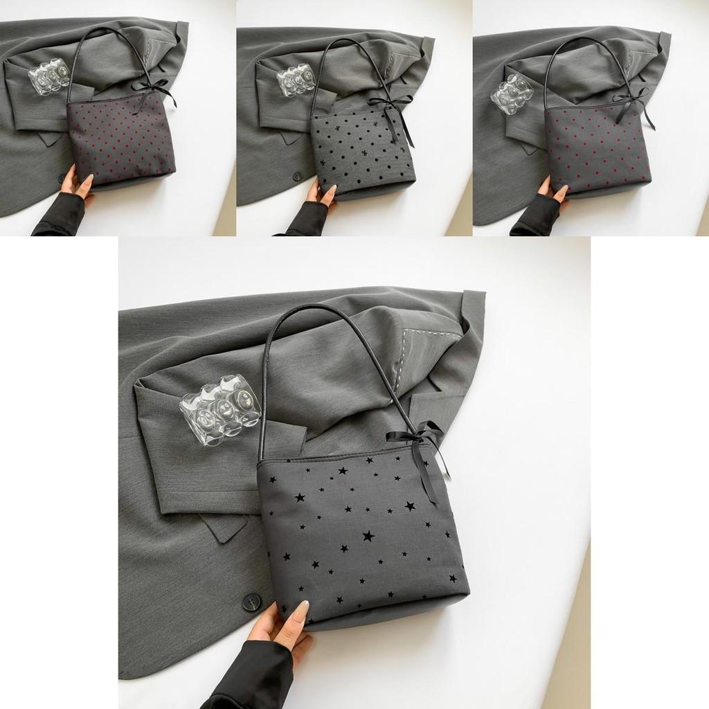 Trendy Large Capacity Bucket Bag With Bowknot And Polka Dot Print For Fashionable Commuters