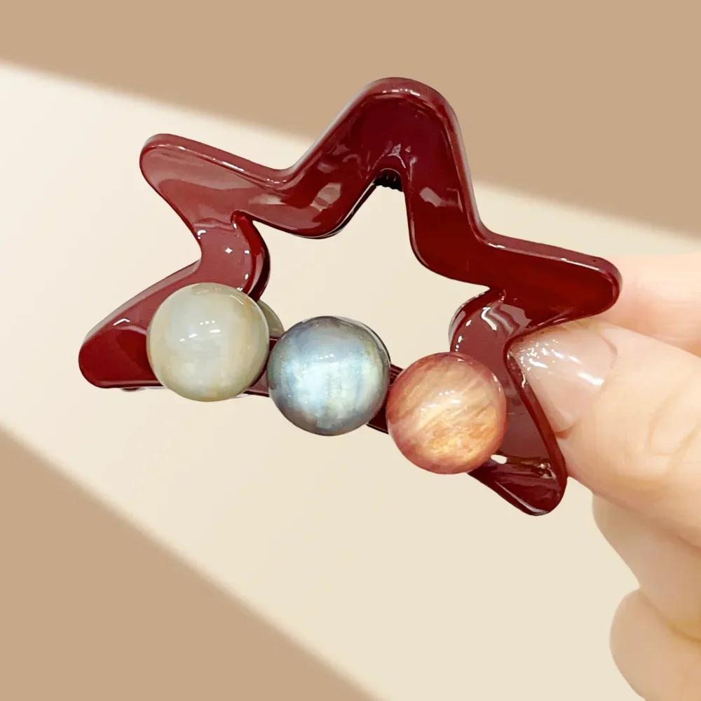 Elegant Crystal Pearl Medium Size Thick Thin Women's Hair Claw Clip Accessories Korean Star Red Black Catch Clamp Girls Headwear