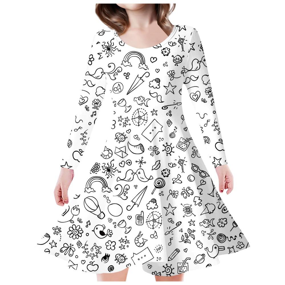 Girls' 3D Cake Doodle Dress Long Sleeve Summer Spring Vacation Daily Holiday Princess Beautiful Sweet Kids 4-12 Years Casual Dress A Line Dress