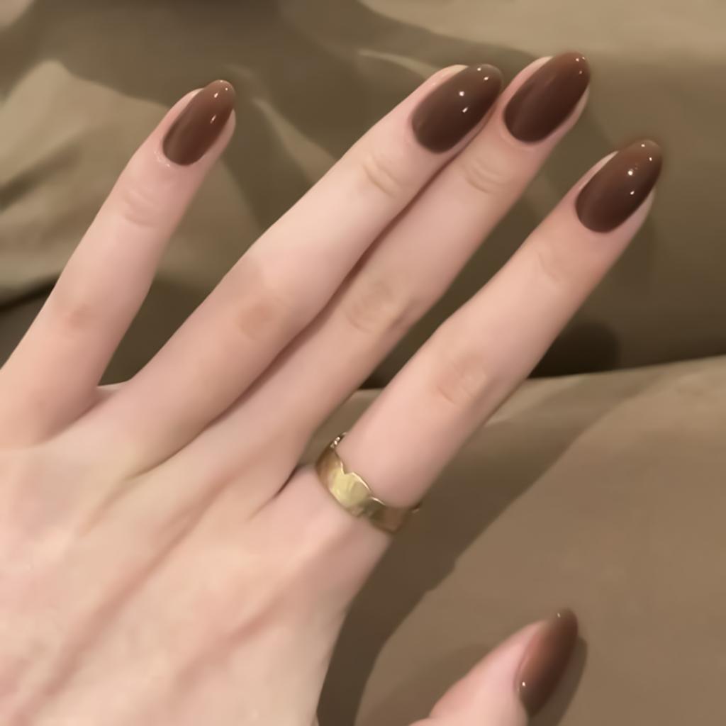 Coffe Milk Color Simple False Nails 24 Pieces Natural Lightweight Comfortable Wear