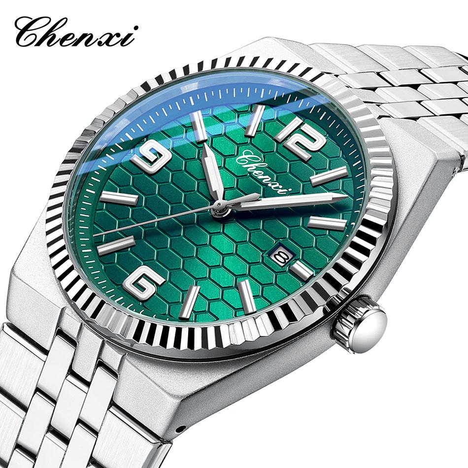 Original CHENXI Watch Fashion Elegant Silver Steel Strip Calendar Quartz Wristwatch Luminous Waterproof Men's Watches