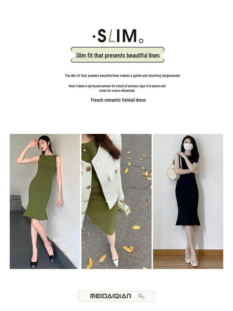 Sleeveless Women's Summer Fishtail Dress: Slimming, Classic, Professional Wear