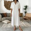 Robe chemise en jean pour femme Décontractée Manches courtes Boutonnée Jean Midi Robe Longue A-line Vintage avec Poches