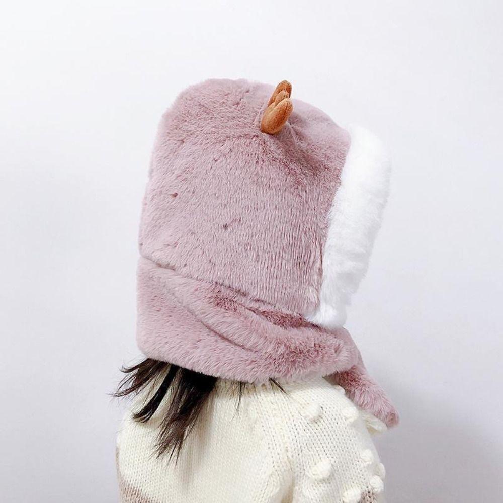 Fashion Cartoon Kids Integrated Cap Scarf Windproof Plush Baby Hat With Scarf Thickening Warm Ear Protection Cap Children