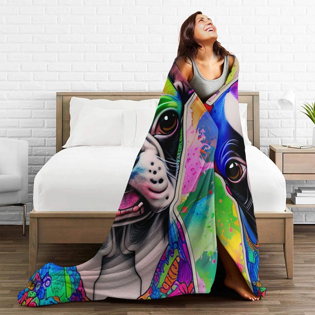 Boston Terrier Dog Colorful Blankets Flannel Summer Breathable Lightweight Throw Blankets for Home Office Quilt