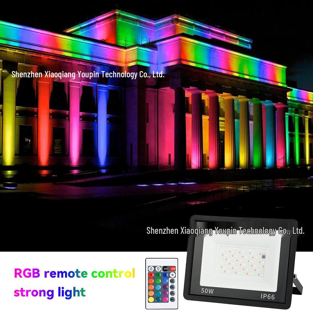 RGB-W Waterproof Outdoor LED Floodlight with Automatic Seven-Color Flashing for Park Landscapes