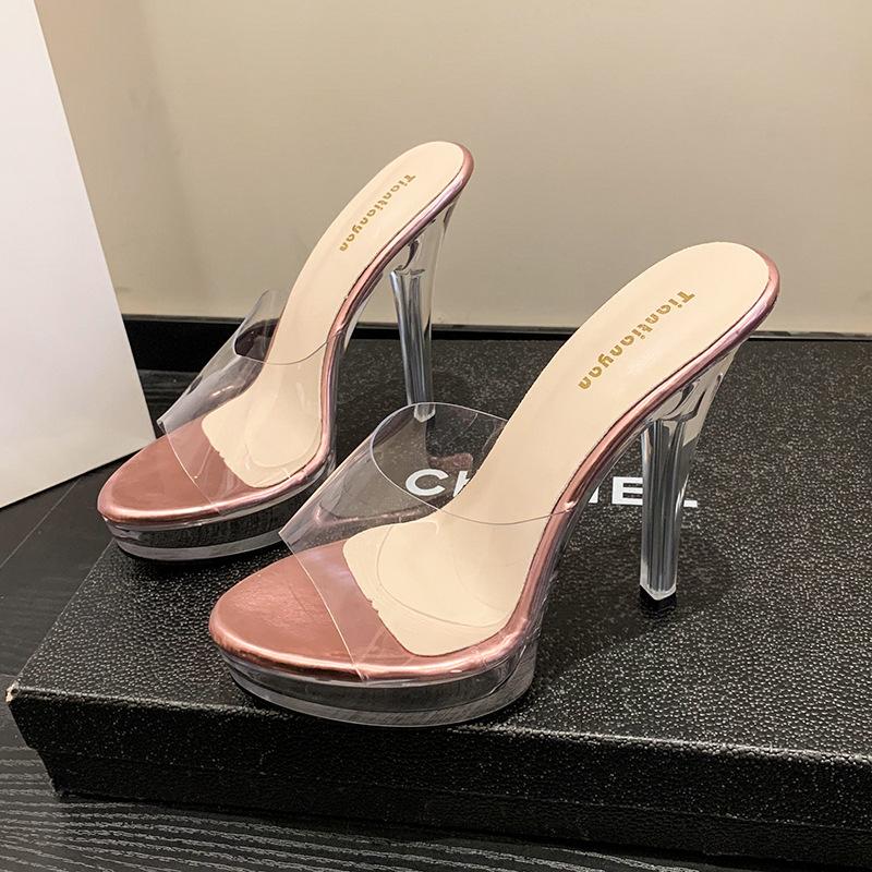 

Остроносые водонепроницаемые туфли летние новые прозрачный ремень толстый каблук супер высокий каблук повседневные модные сандалии женские тапочки одинарная обувь 38