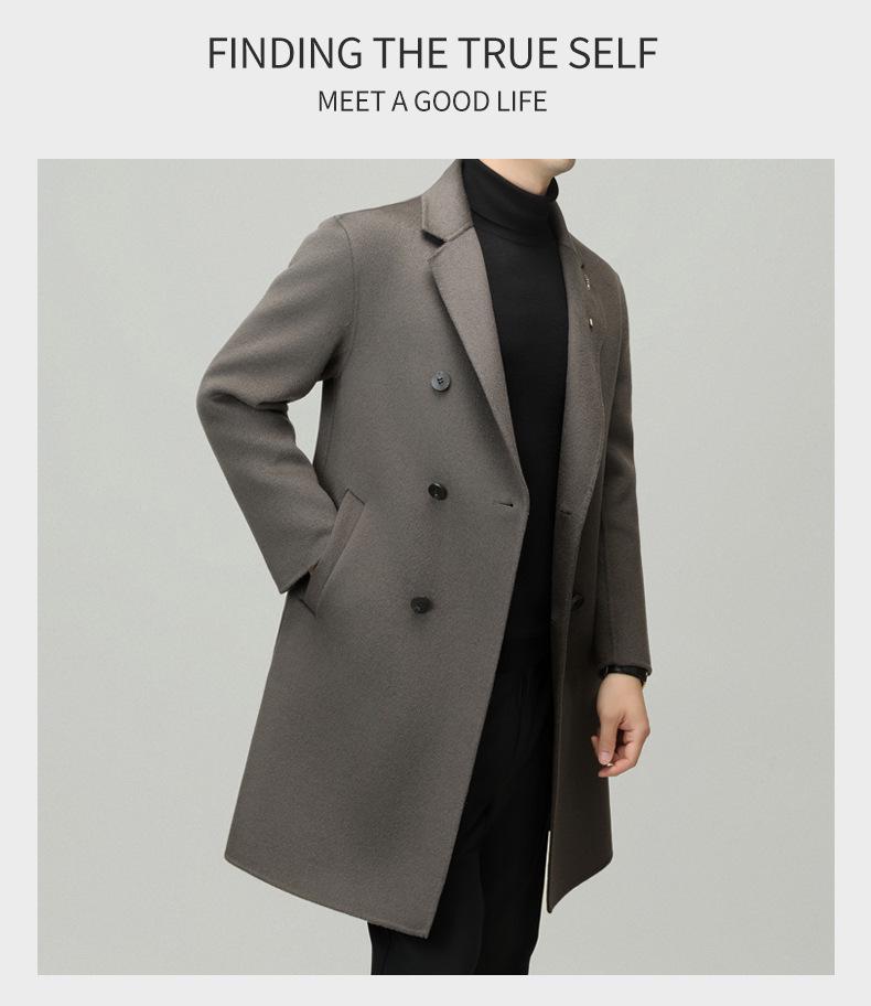 Men's Premium Double-Faced Wool Coat - Mid-Length, Autum/Winter Business Casual 100% Wool Overcoat