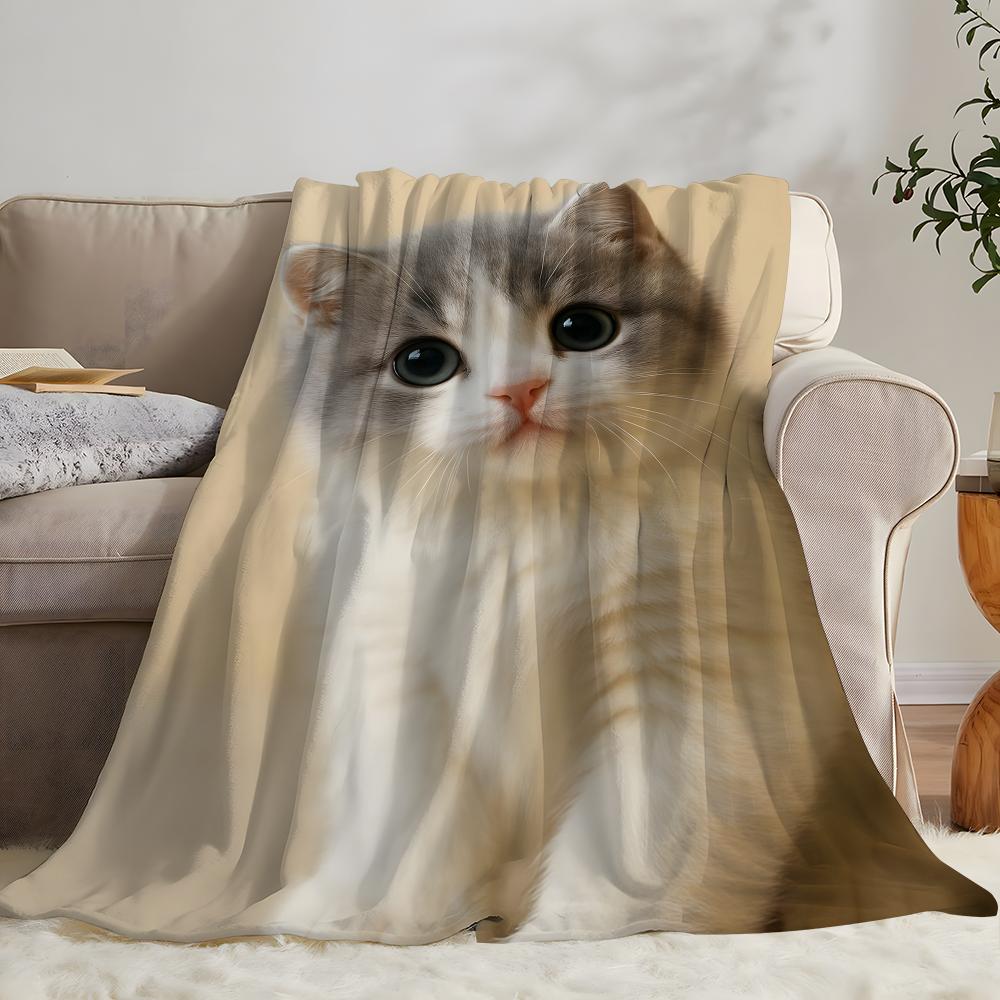 Character Cat Throw Flannel Throw Blanket: Soft Kid-Friendly Warm Anti-Static All Season Washable Couch Bed Home