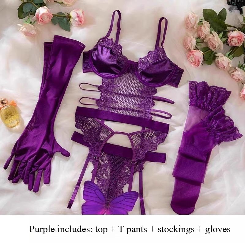 Luxury Sexy Underwire Lingerie Set for Women Hollow Out Split Bra and Panty Set Adjustable Straps Temptation Outfit Three Styles