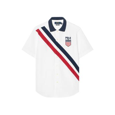 Polo SS26 Schild Logo Gestreept Slim Fit Korte Mouwen Shirt Klassieke Editie Heren shirts 710802633-001