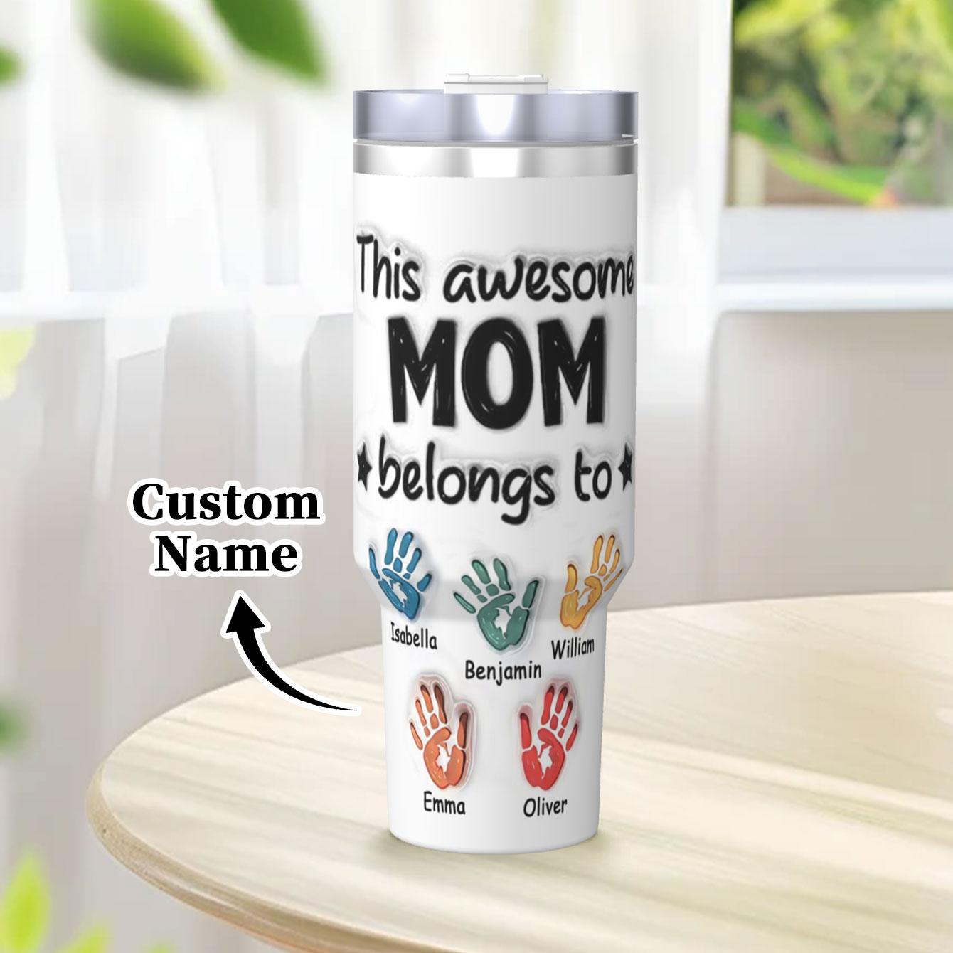 

1pc 40oz water cup. Customize 6 kids names. Tumbler for Mother s Day/festivals. Handle, lid included, custom water bottle